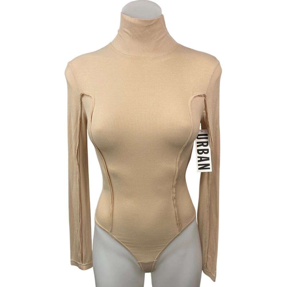NEW Urban Outfitters Out From The Under Beige Ribbed Turtleneck Bodysuit Top S